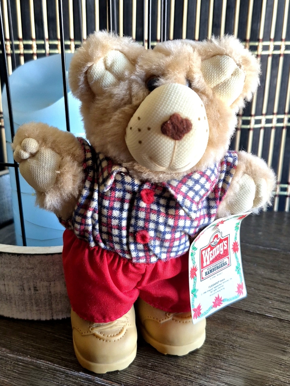 Vtg  1986 Wendy’s Boone Furskin Holiday Bear Plush Promo Tag NEW